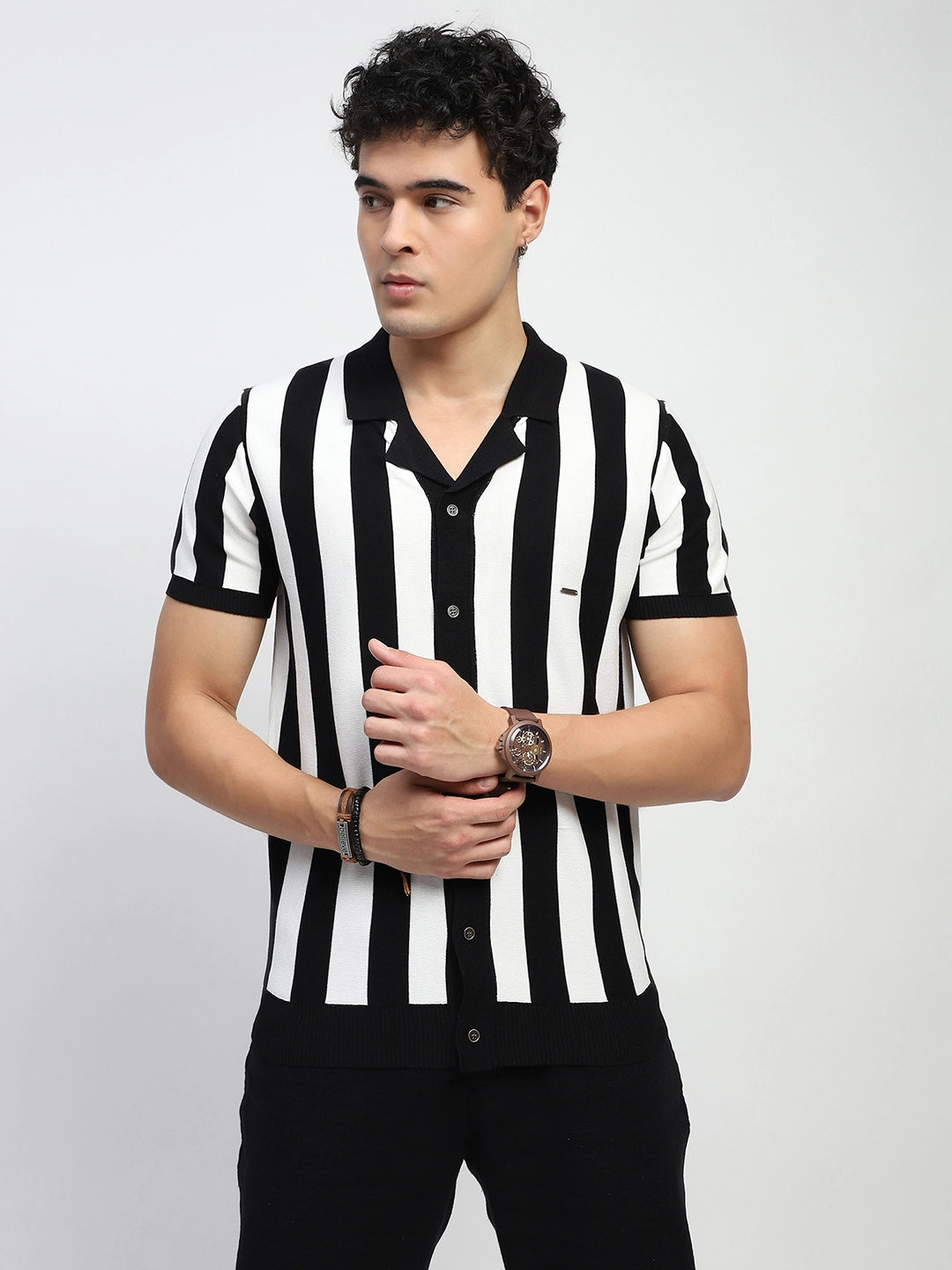 Monochrome Striped Viscose Shirt - Global Republic