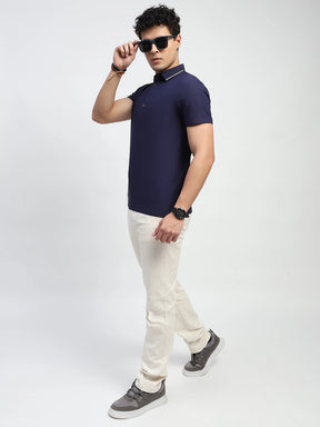 Navy Solid Nylon Polo T-Shirt