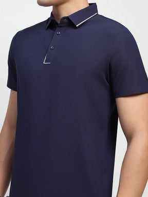 Navy Solid Nylon Polo T-Shirt