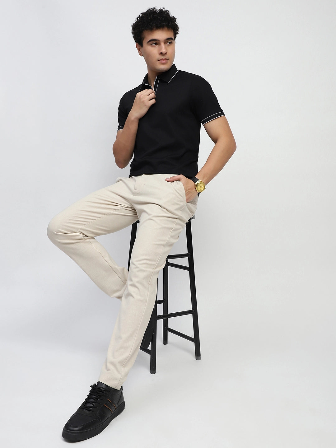 Black Solid Nylon Blend T-Shirt