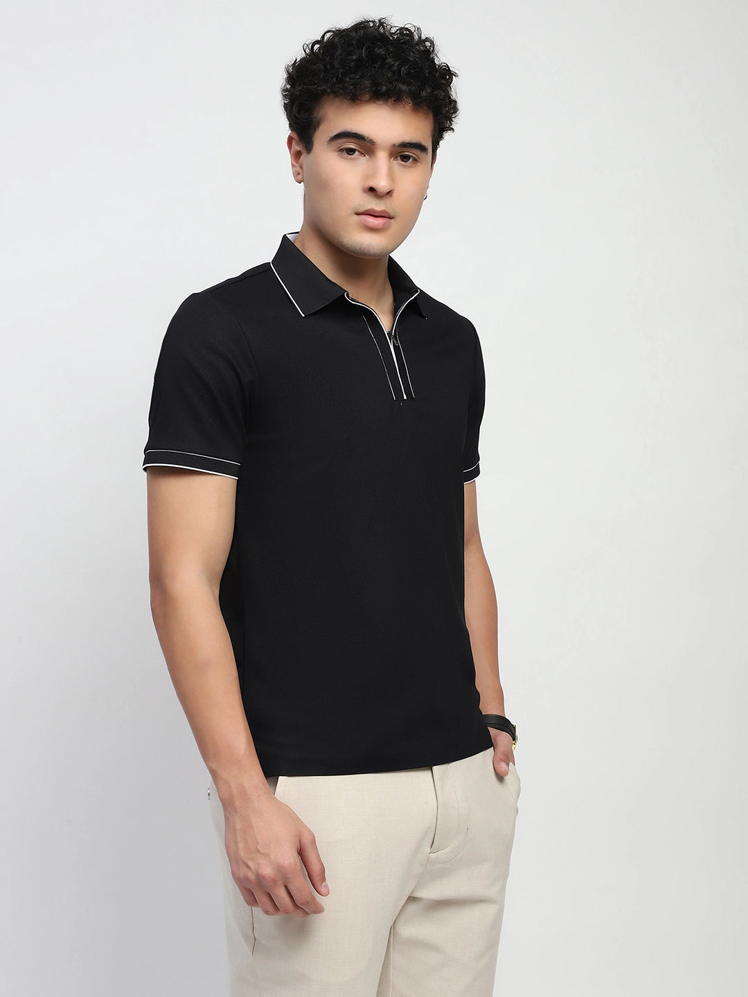 Black Solid Nylon Blend T-Shirt