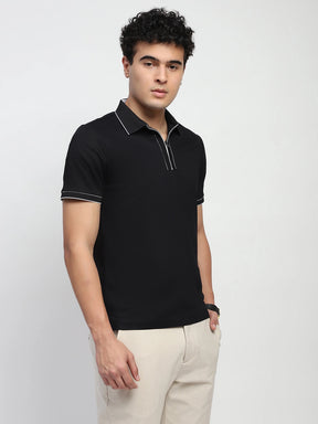 Black Solid Nylon Blend T-Shirt