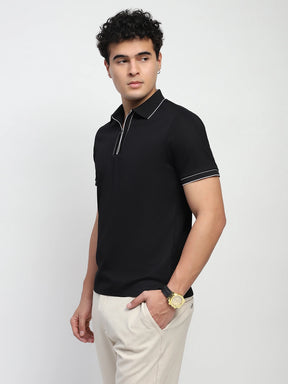 Black Solid Nylon Blend T-Shirt