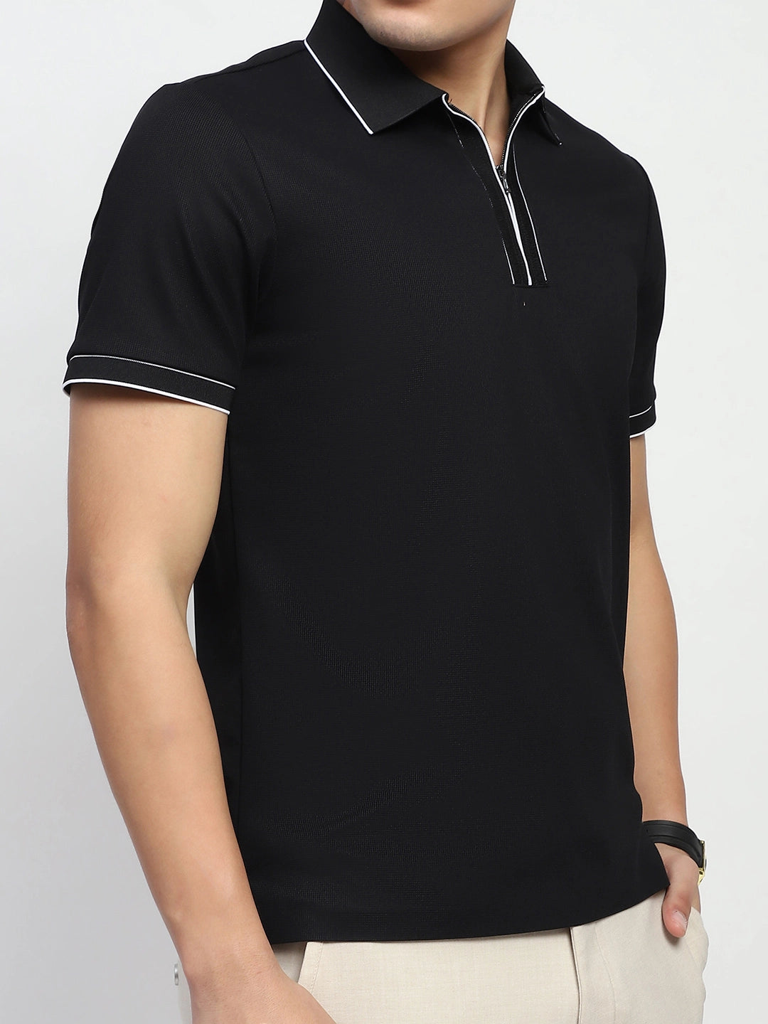 Black Solid Nylon Blend T-Shirt