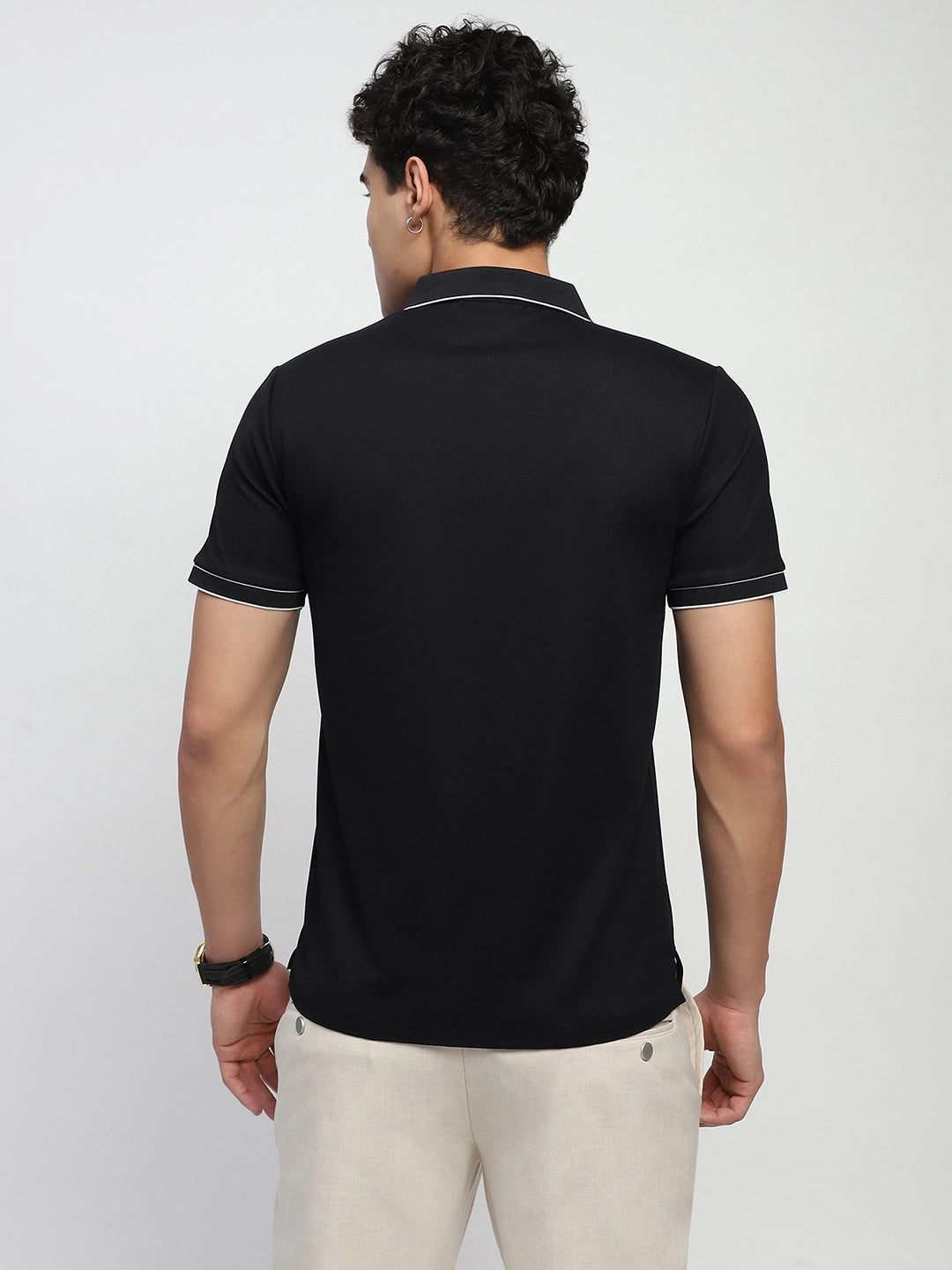 Black Solid Nylon Blend T-Shirt