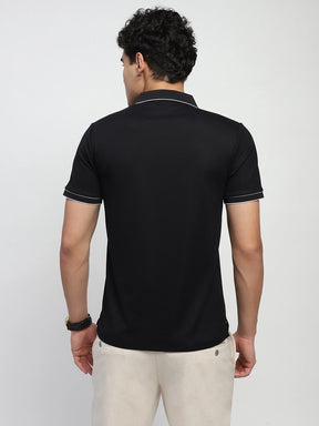 Black Solid Nylon Blend T-Shirt