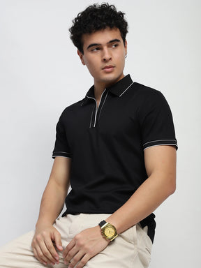 Black Solid Nylon Blend T-Shirt