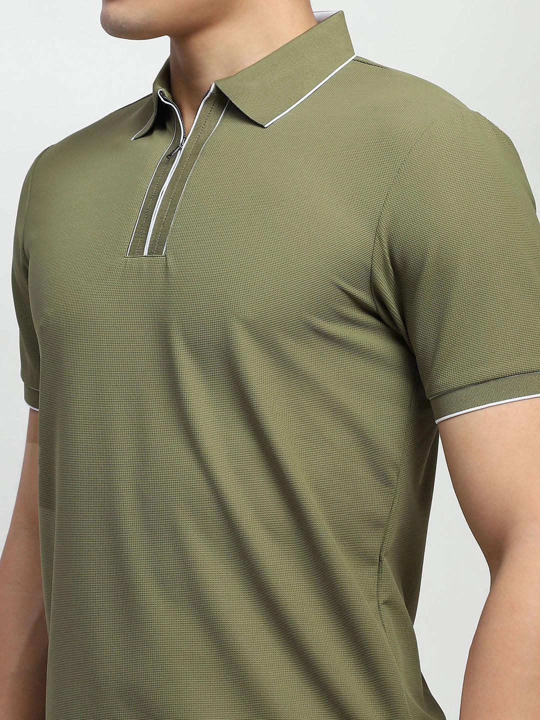 Olive Solid Nylon Blend Polo T-Shirt - Global Republic