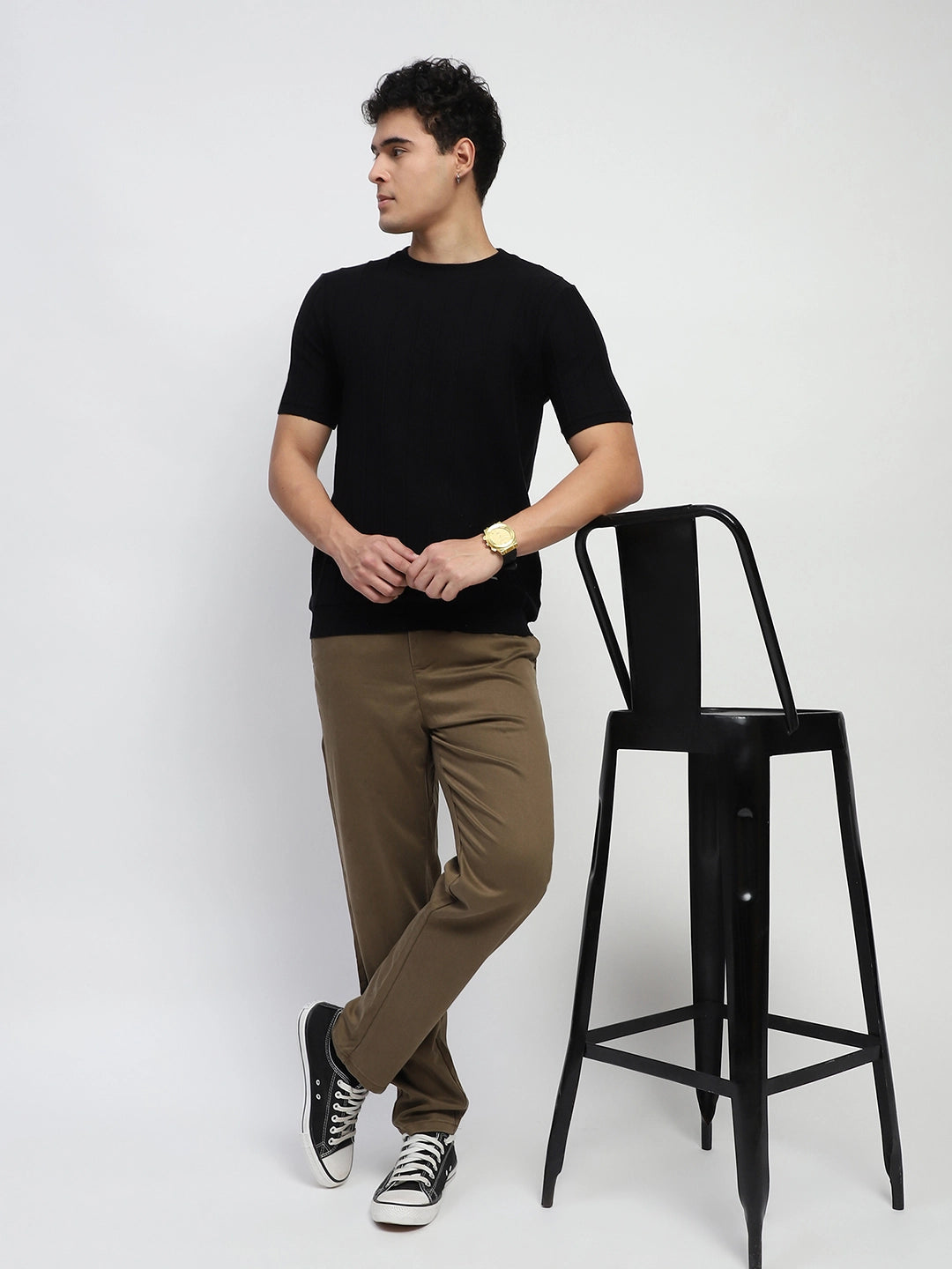 Knitted Self Striped Cotton T-Shirt - Global Republic