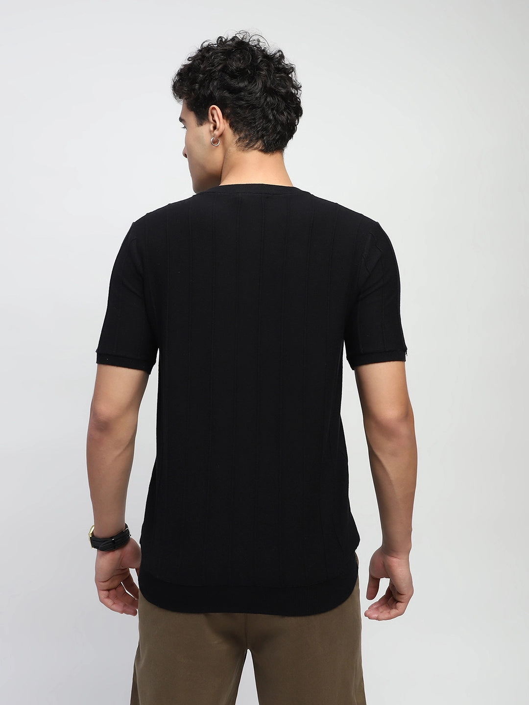 Knitted Self Striped Cotton T-Shirt - Global Republic