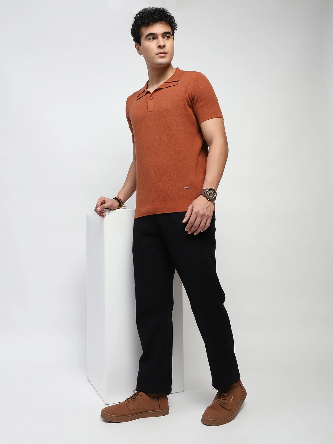 Rust Textured Cotton T-Shirt - Global Republic