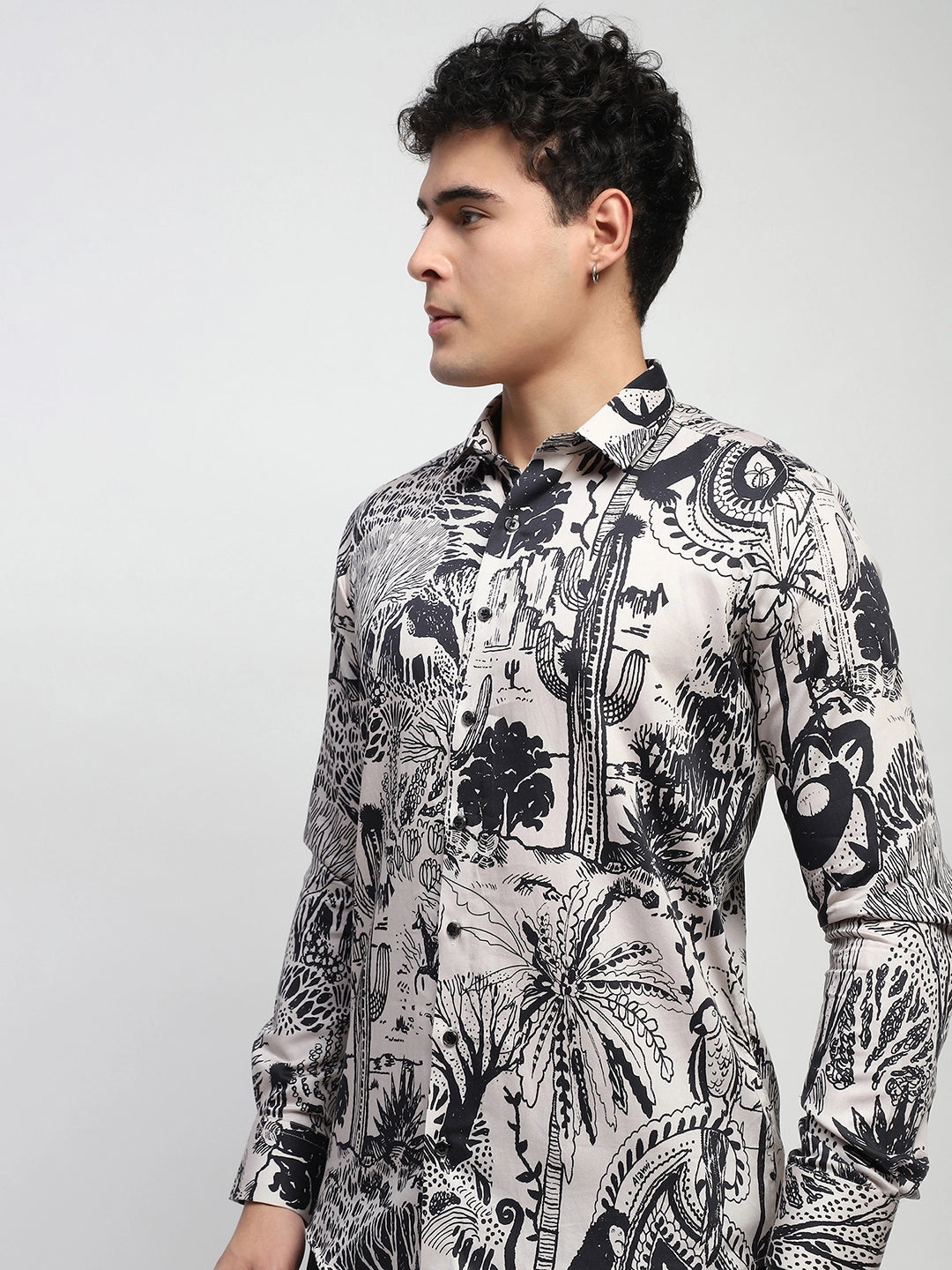 Tropical Print Cotton Regular Fit Shirt