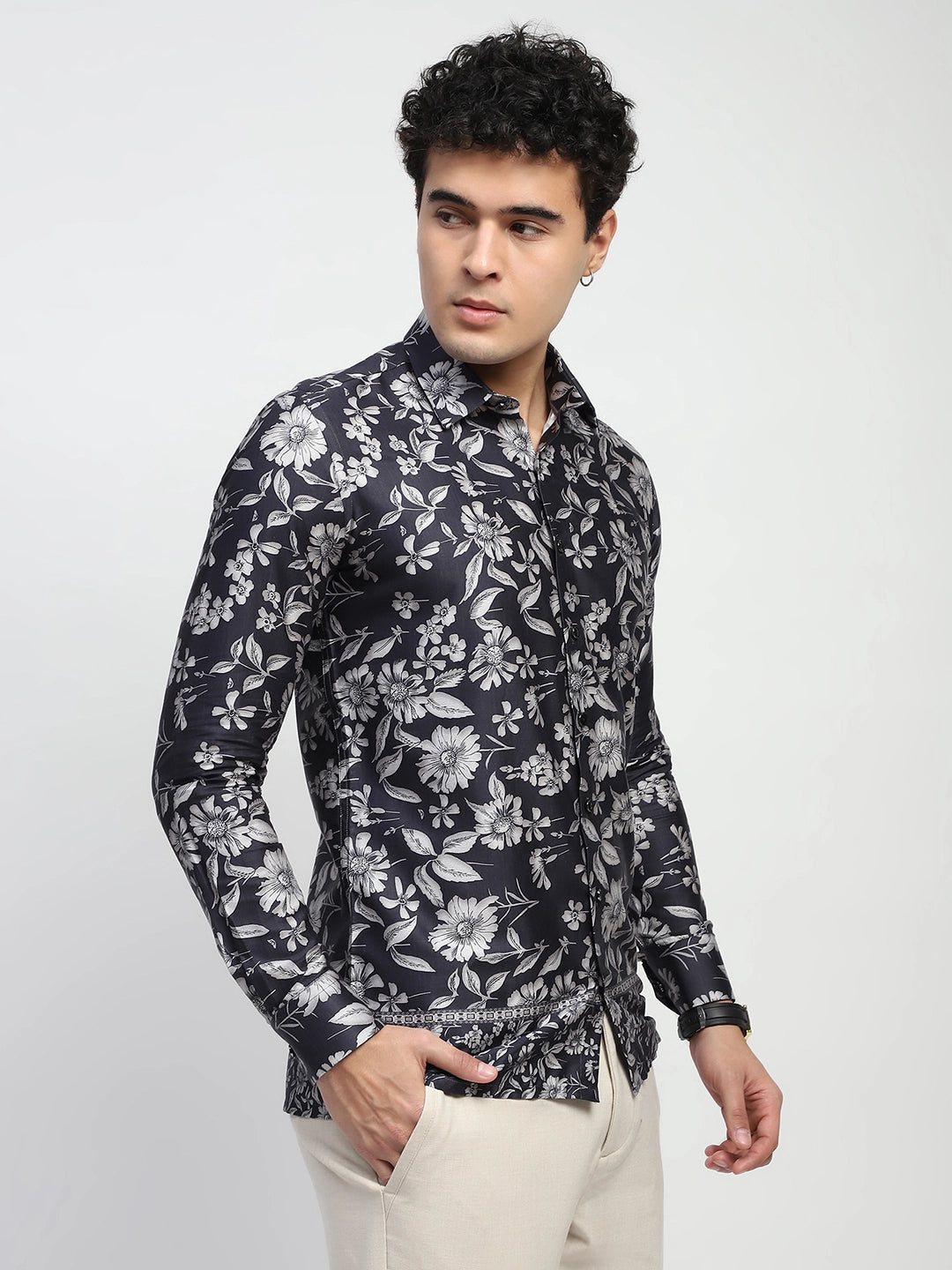 Black Floral Cotton Shirt