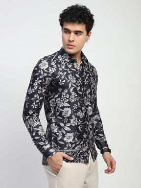 Black Floral Cotton Shirt