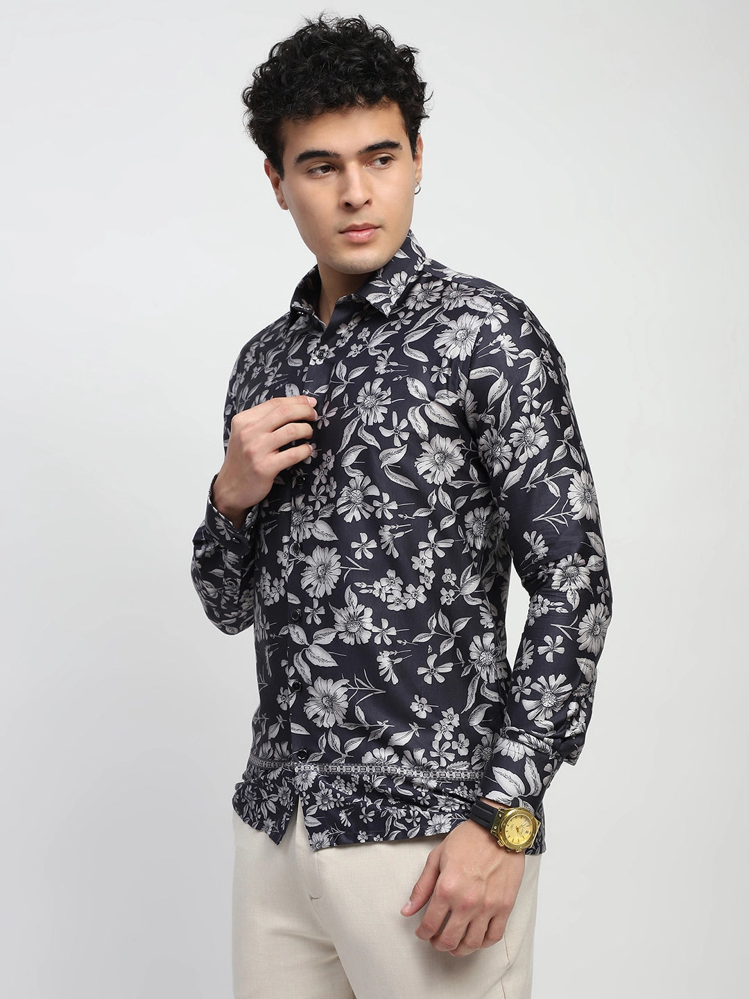 Black Floral Cotton Shirt