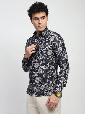 Black Floral Cotton Shirt