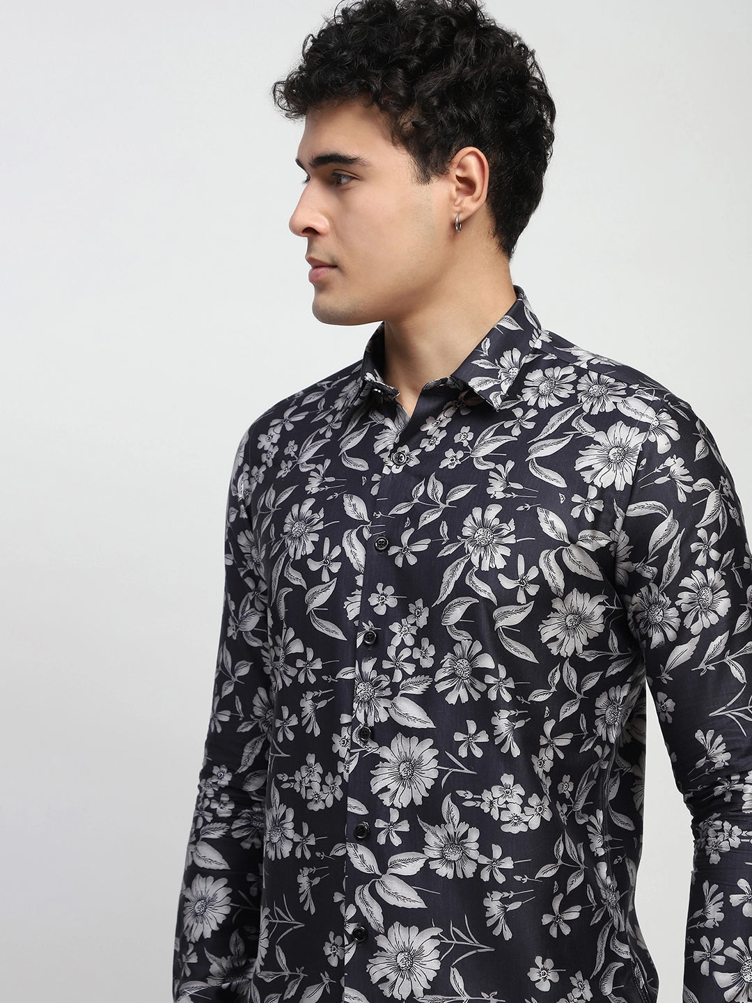 Black Floral Cotton Shirt