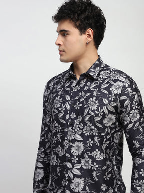 Black Floral Cotton Shirt