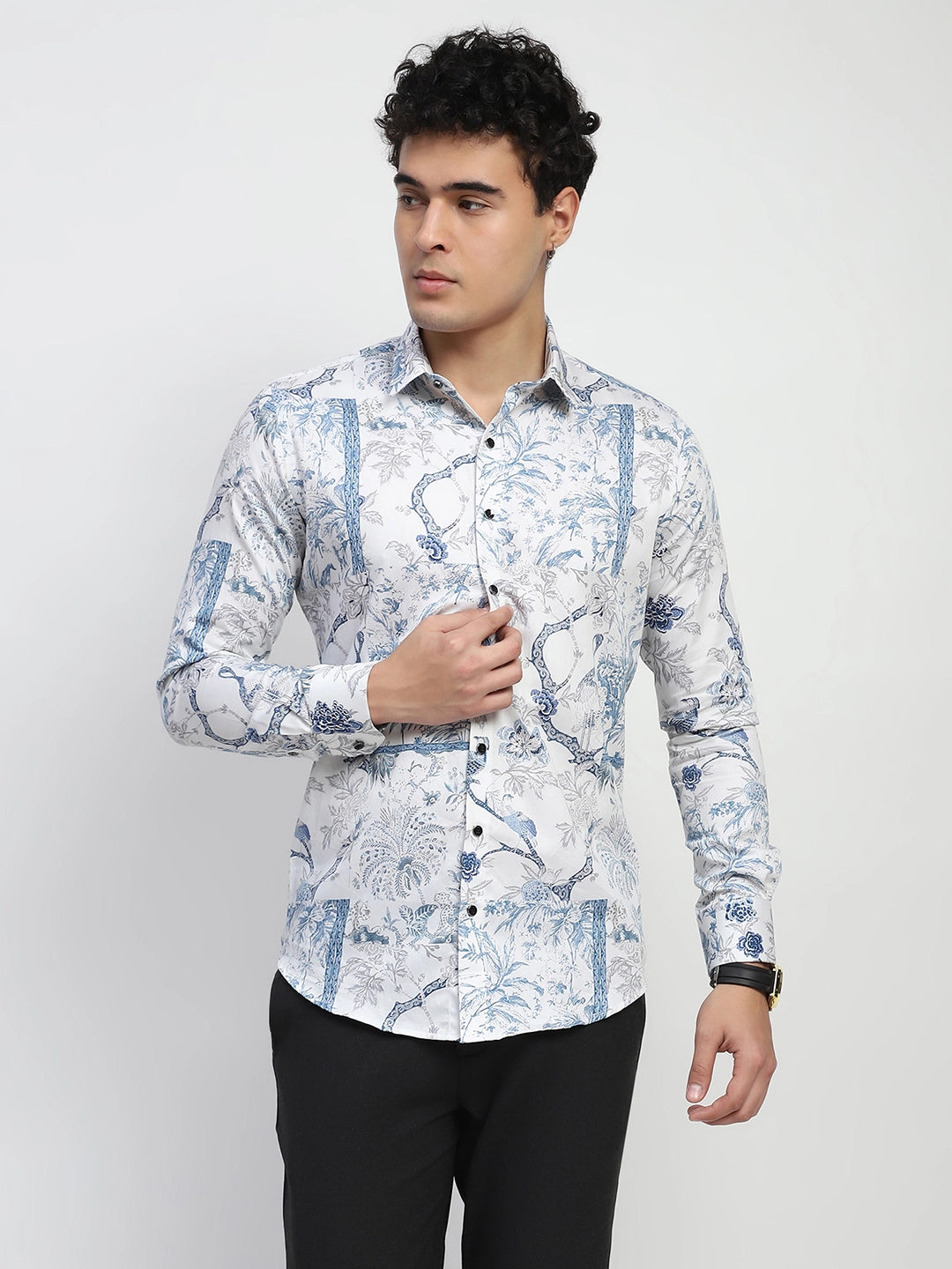 White Tropical Cotton Regular Fit Shirt - Global Republic