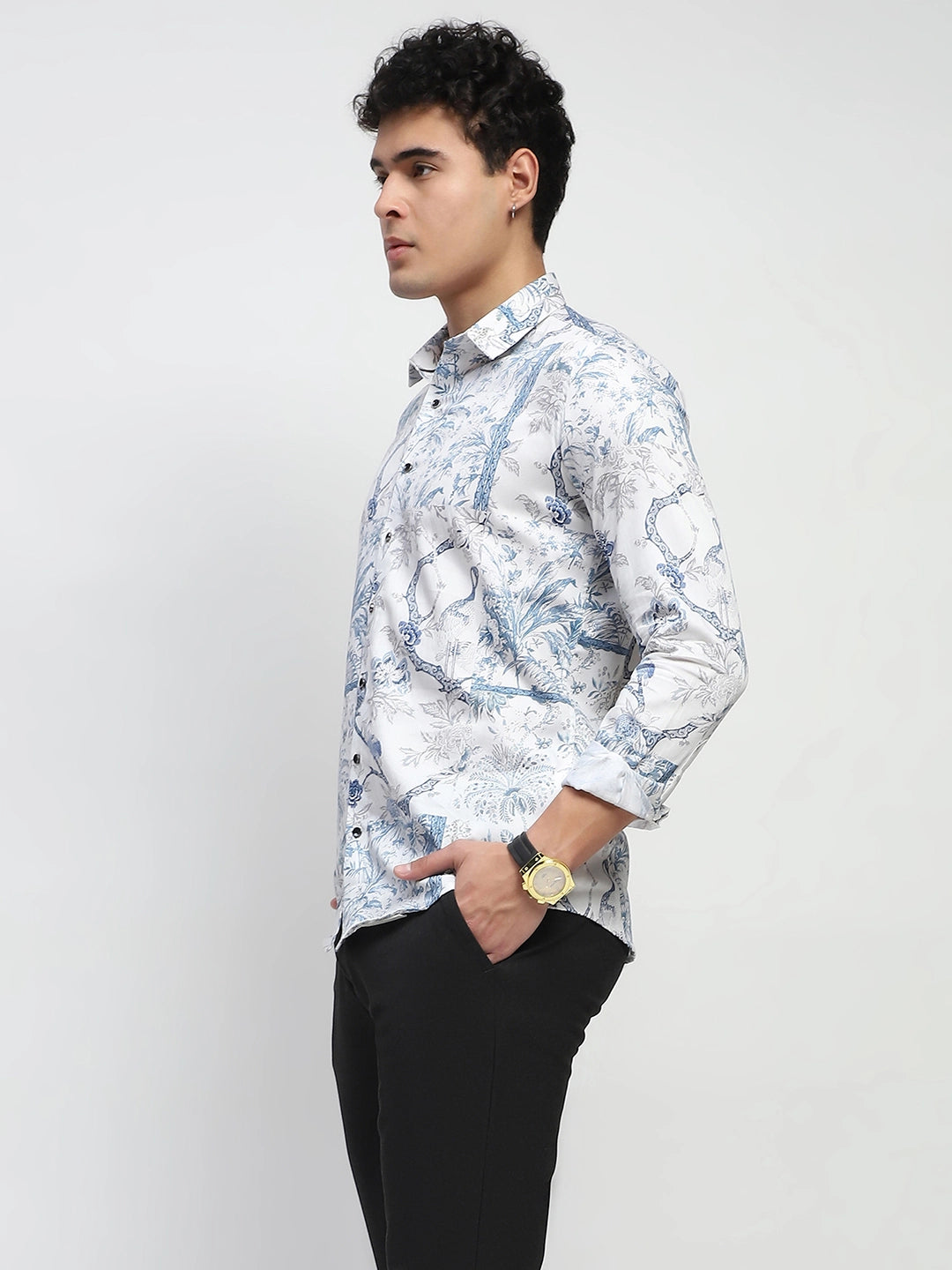 White Tropical Cotton Regular Fit Shirt - Global Republic