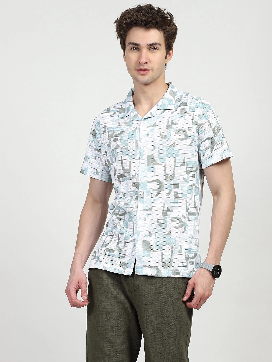 Abstract Print Polyester Shirt