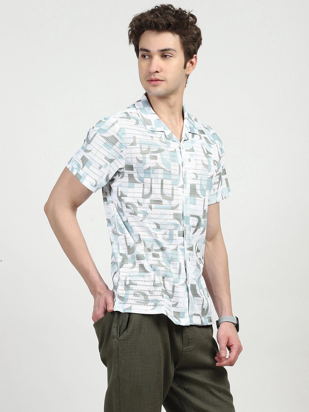 Abstract Print Polyester Shirt