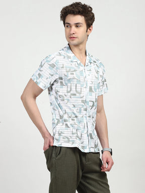 Abstract Print Polyester Shirt