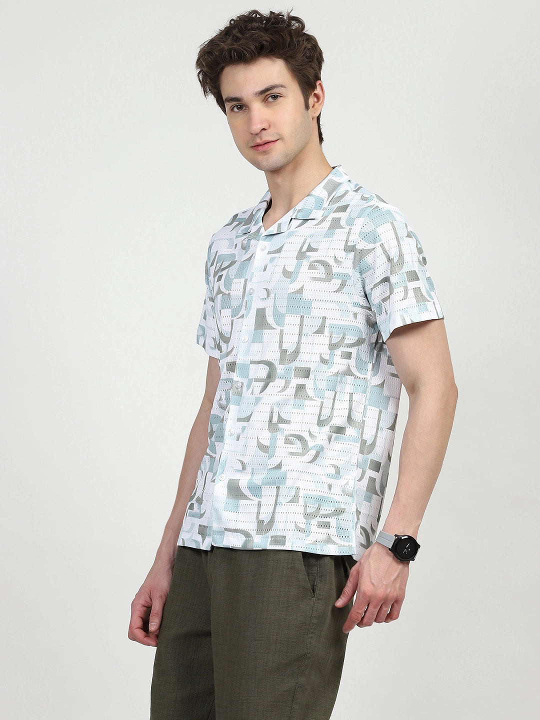 Abstract Print Polyester Shirt