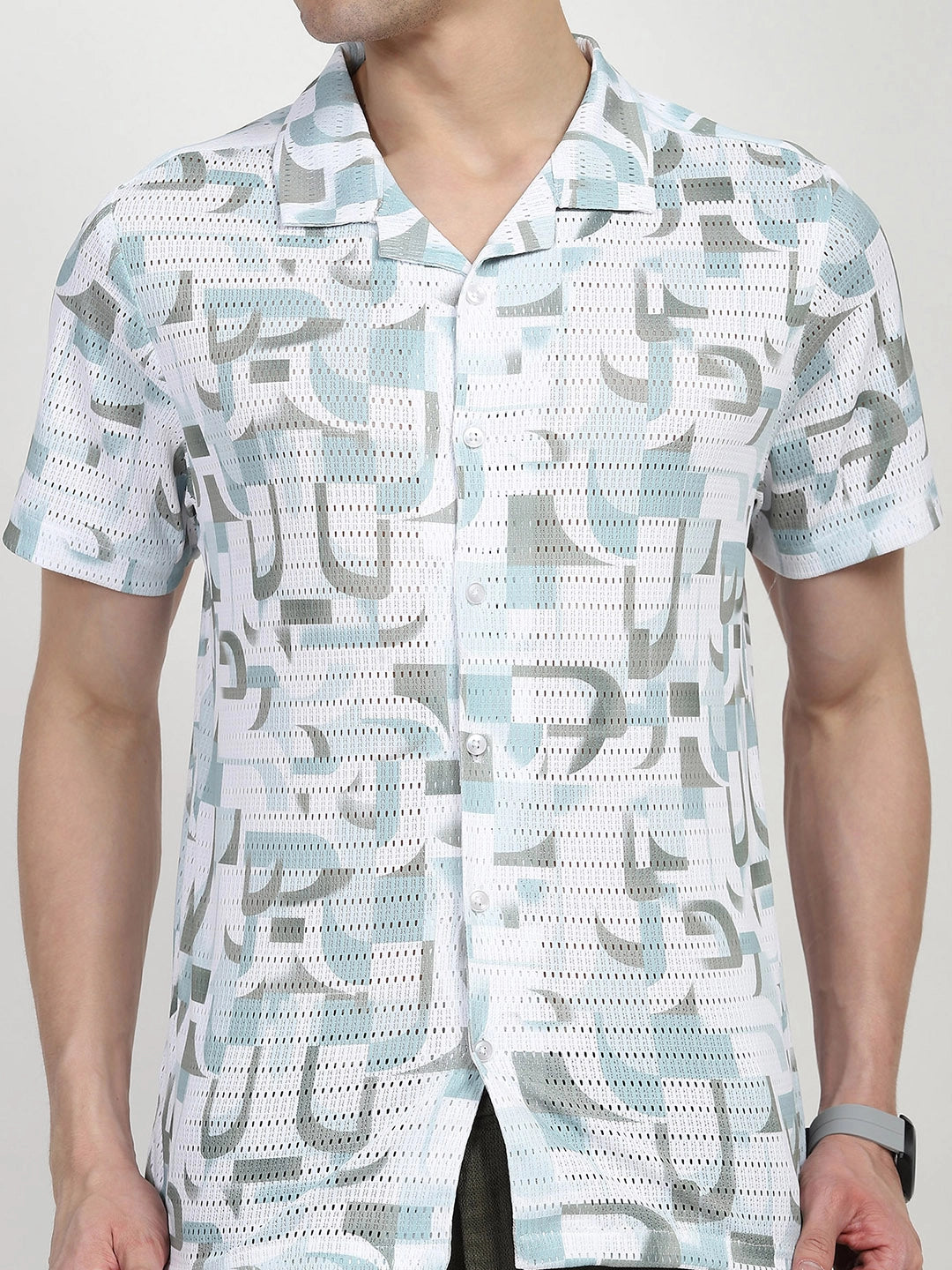 Abstract Print Polyester Shirt