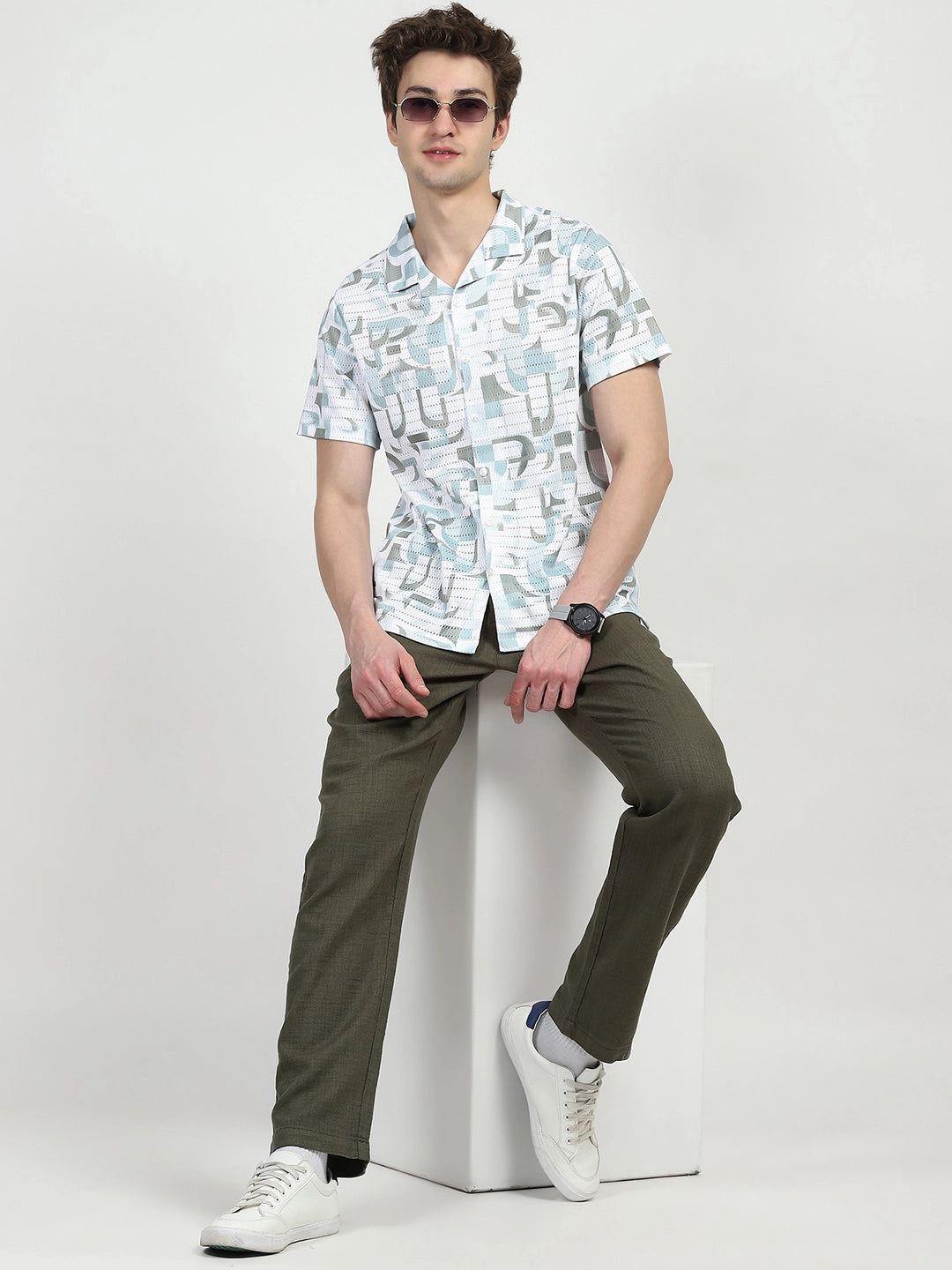 Abstract Print Polyester Shirt