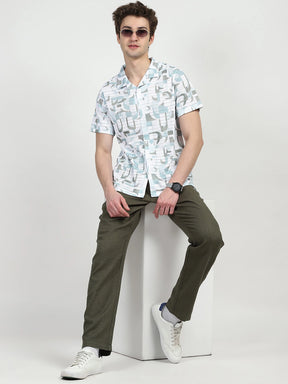 Abstract Print Polyester Shirt