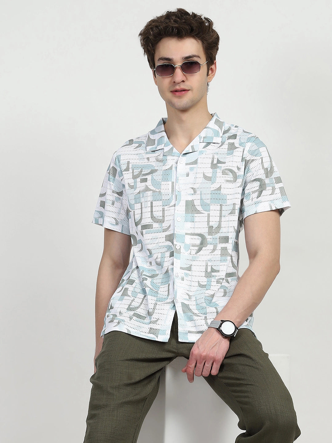 Abstract Print Polyester Shirt