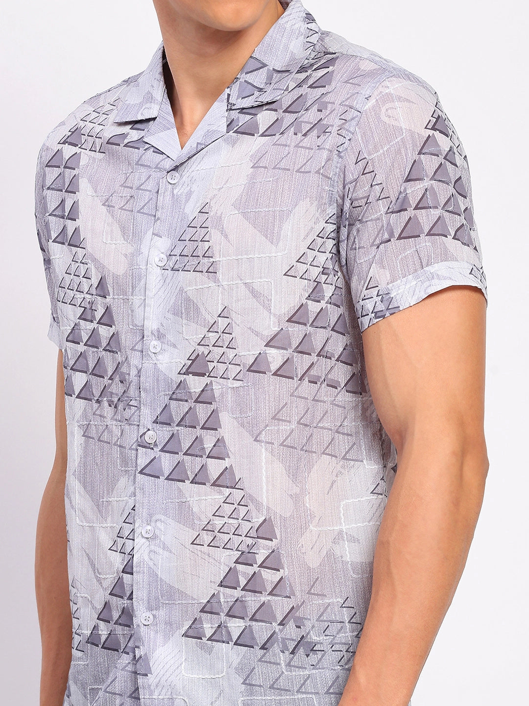 Grey Abstract Print Shirt - Global Republic
