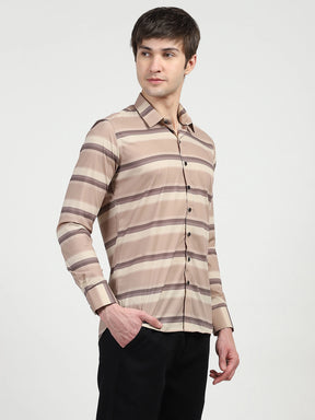 Brown Striped Nylon Blend Shirt