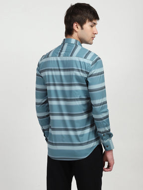 Blue Striped Nylon Blend Shirt