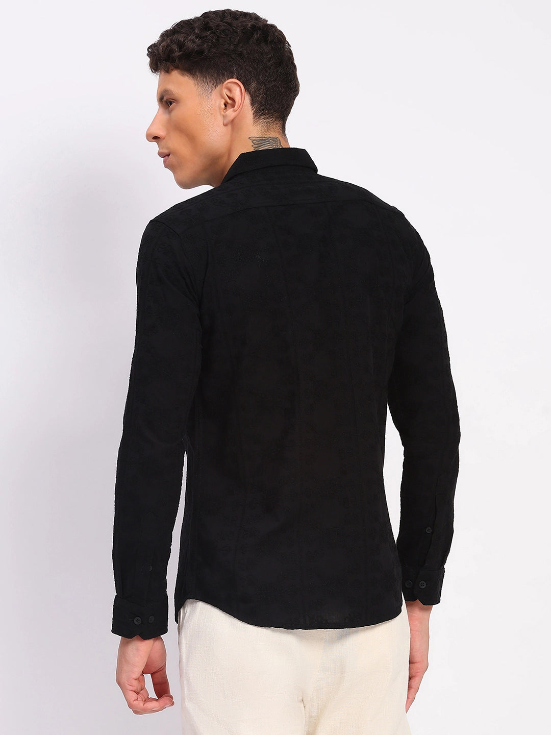 Black Cotton Embroidered Shirt - Global Republic