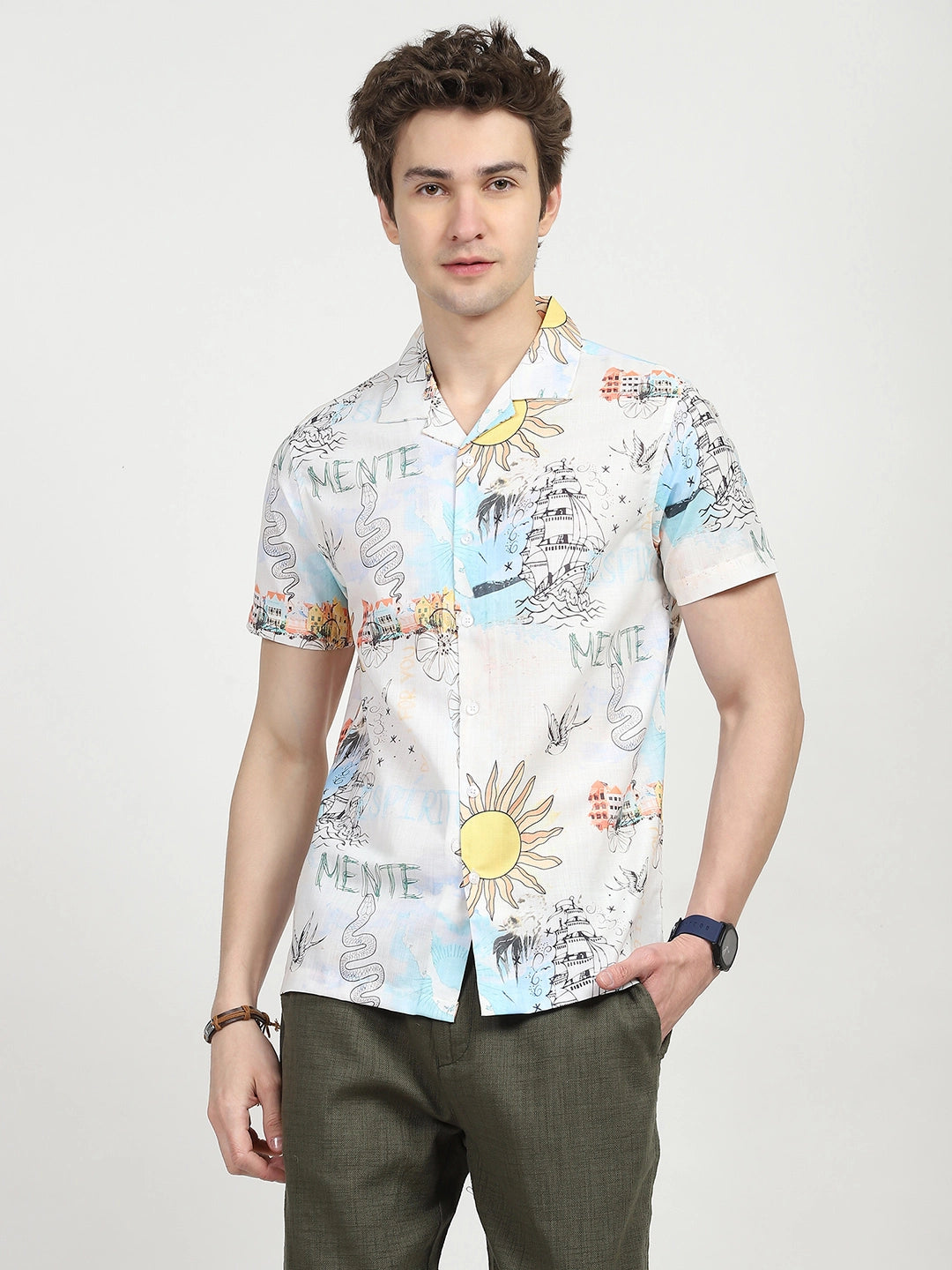 Tropical Print Cotton Shirt