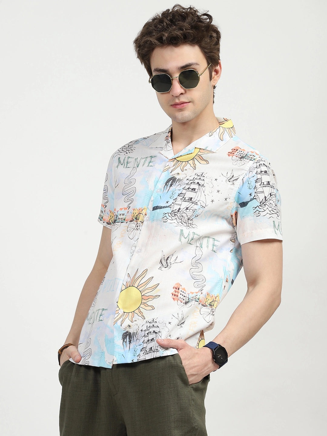 Tropical Print Cotton Shirt