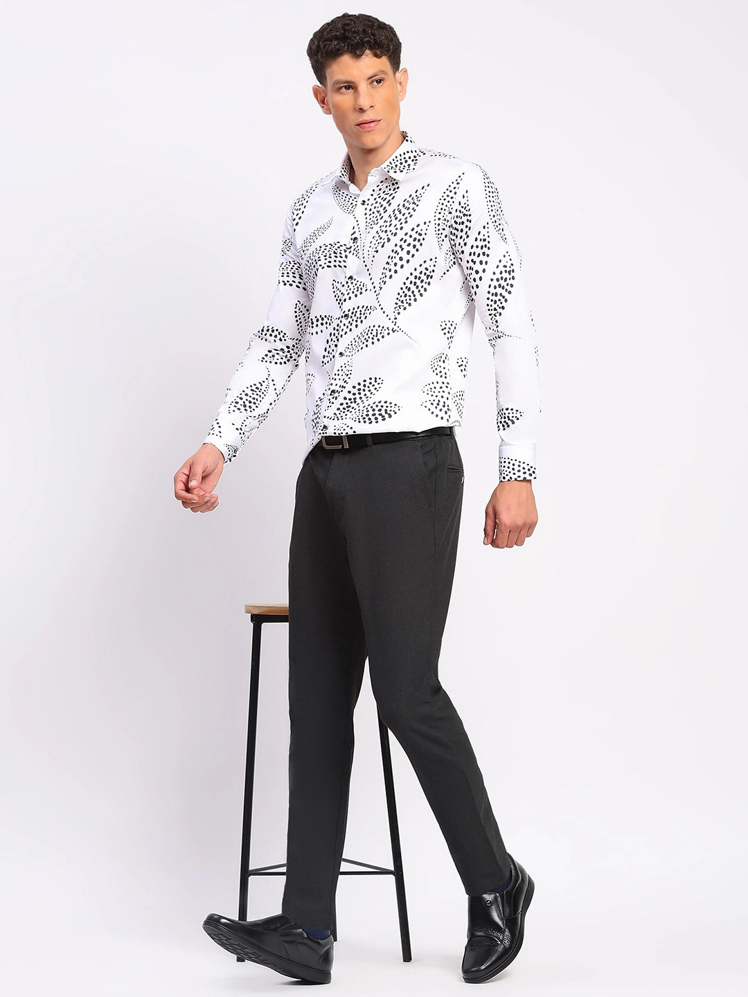 White & Black Printed Cotton Shirt - Global Republic