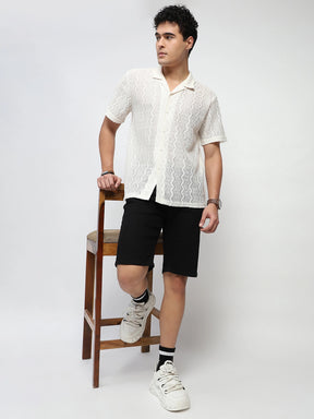 Ecru Polyblend Knit Relaxed Fit Shirt