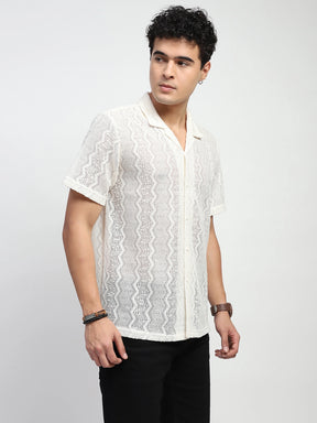 Ecru Polyblend Knit Relaxed Fit Shirt