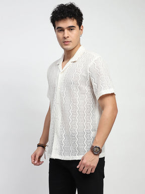 Ecru Polyblend Knit Relaxed Fit Shirt