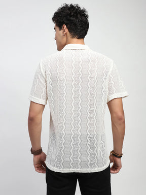 Ecru Polyblend Knit Relaxed Fit Shirt