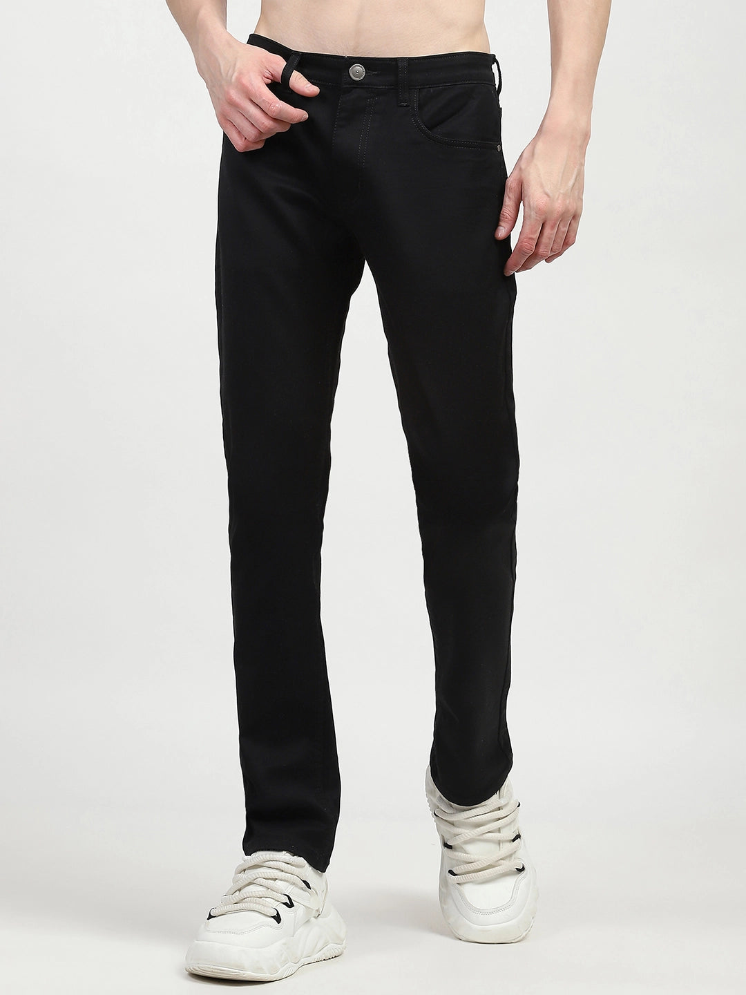 Jet Black Cotton Regular Fit Jeans
