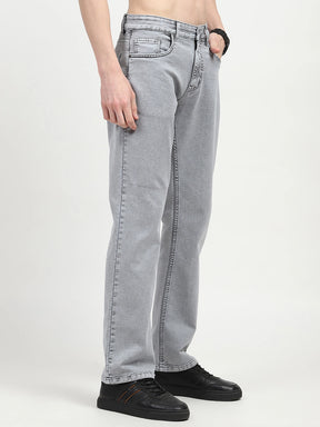 Grey Cotton Regular Fit Jeans
