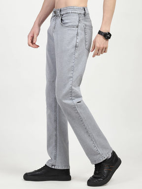 Grey Cotton Regular Fit Jeans