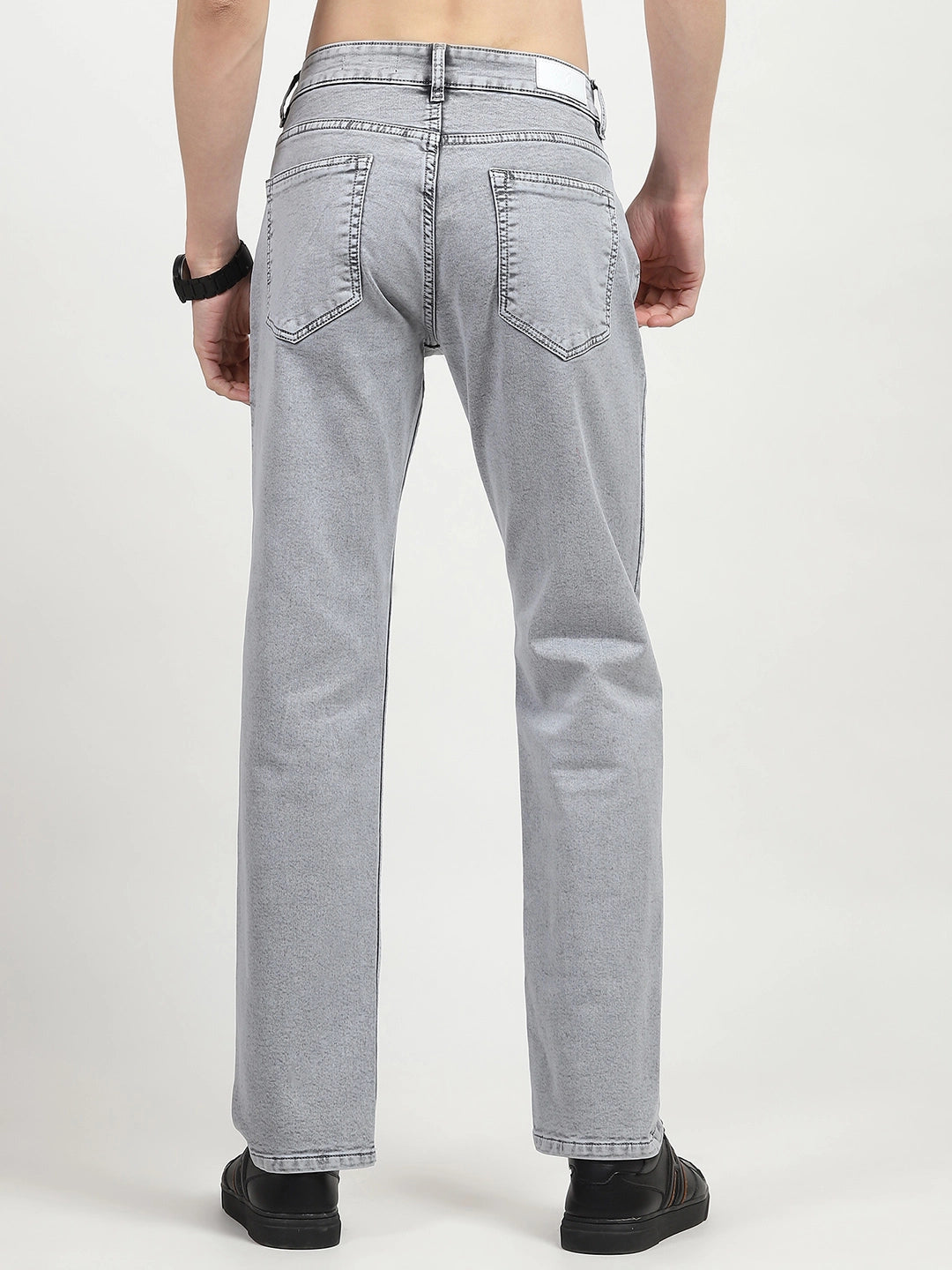 Grey Cotton Regular Fit Jeans
