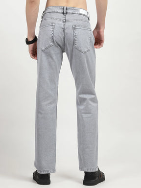 Grey Cotton Regular Fit Jeans
