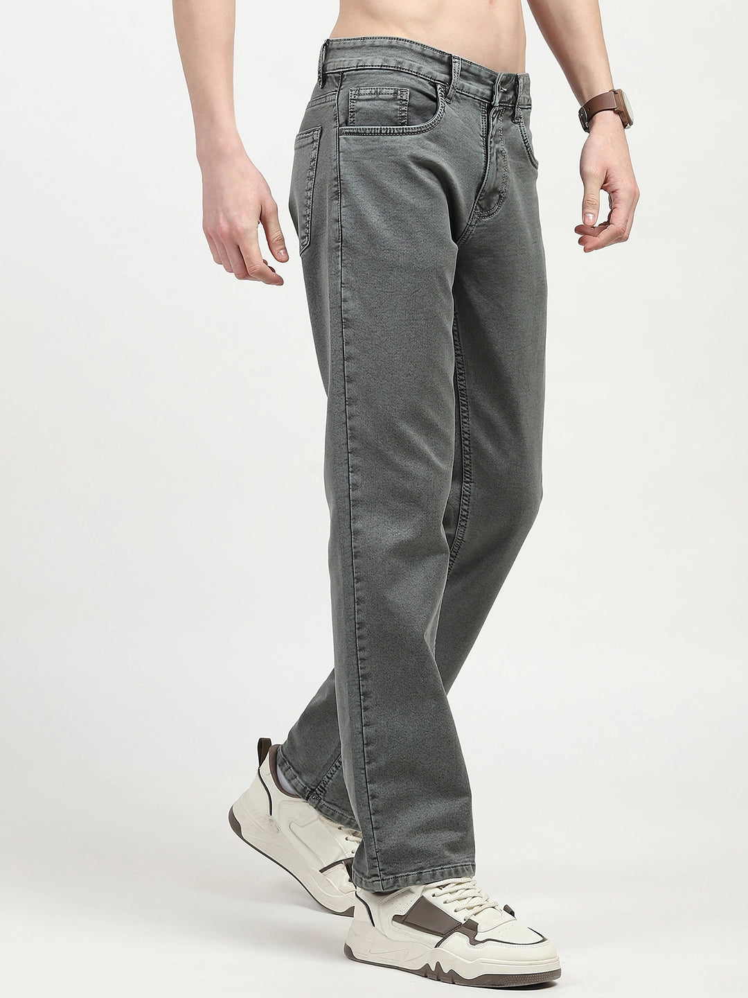 Olive Cotton Regular Fit Jeans