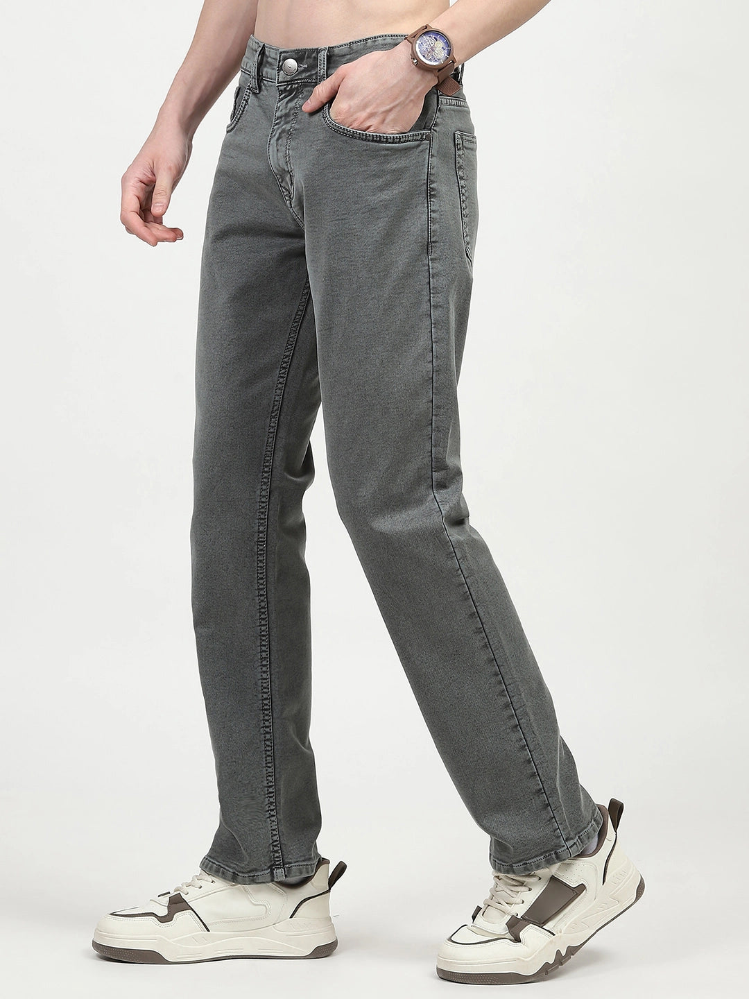 Olive Cotton Regular Fit Jeans